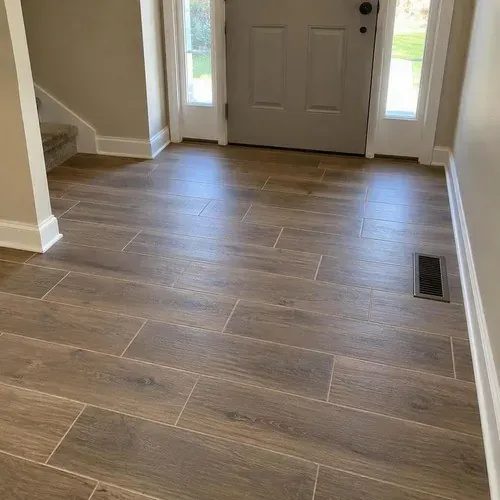 Wood-look porcelain tile entryway